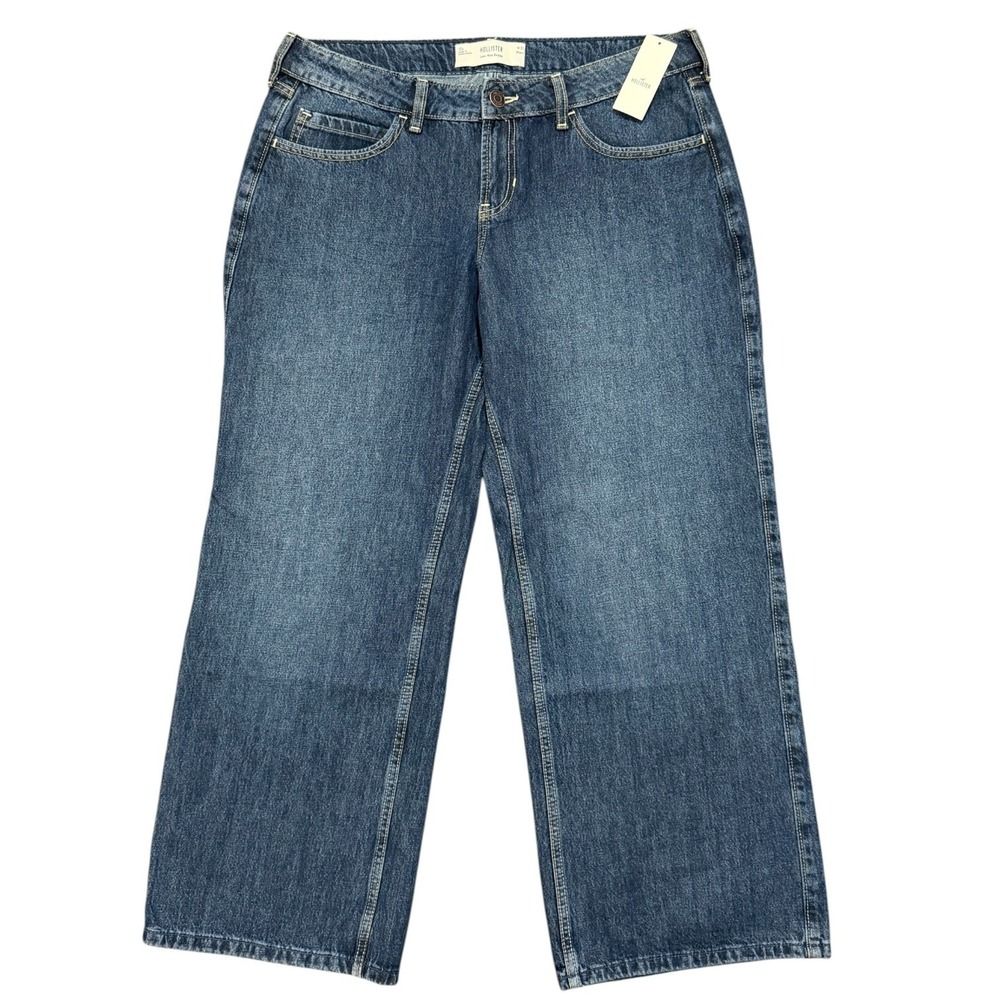 Hollister Low-Rise Baggy Wide Leg Jeans Short Dark Wash Womens Size 12S W31 NWT